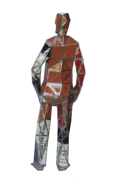 Product image 4 of the product “Standing Man, 181cm height, sculpture from upcyceled oil barrel. ”